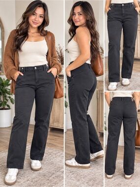 JEN7 Pants Size 14 Black Trouser Cotton Blend waist 34